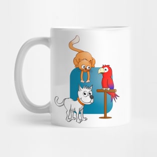 The cat, the dog and the parrot. Vector Illustration Mug
